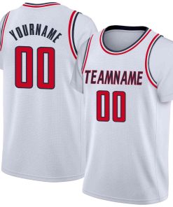 Custom White Black-Red Classic Tops Casual Fake Sleeve Basketball Jersey