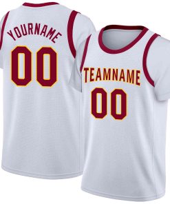 Custom White Maroon-Yellow Classic Tops Casual Fake Sleeve Basketball Jersey