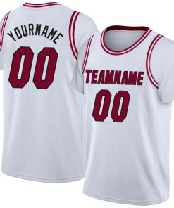 Custom White Maroon-Black Classic Tops Casual Fake Sleeve Basketball Jersey
