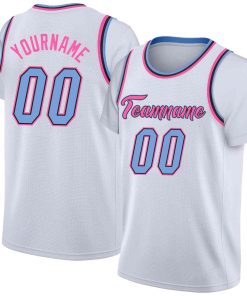 Custom White Pink-Light Blue Classic Tops Casual Fake Sleeve Basketball Jersey