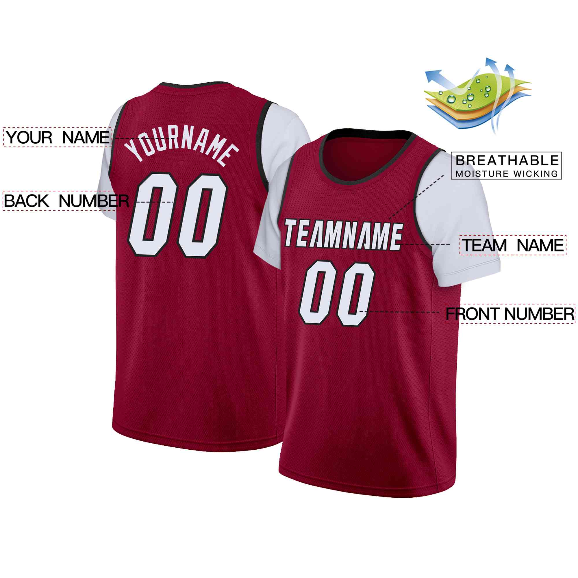 Custom Maroon White-Black Classic Tops Casual Fake Sleeve Basketball Jersey - Image 2