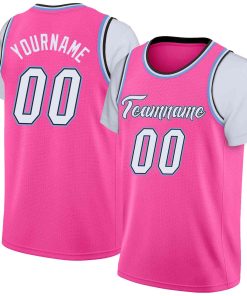Custom Pink White-Black Classic Tops Casual Fake Sleeve Basketball Jersey