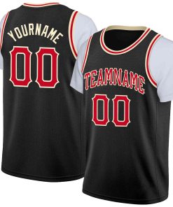 Custom Black Red-Cream Classic Tops Casual Fake Sleeve Basketball Jersey