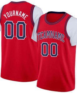 Custom Red Navy-White Classic Tops Casual Fake Sleeve Basketball Jersey