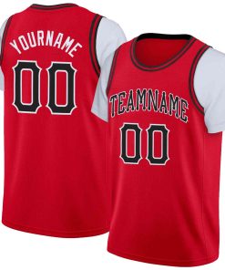Custom Red Black-White Classic Tops Casual Fake Sleeve Basketball Jersey