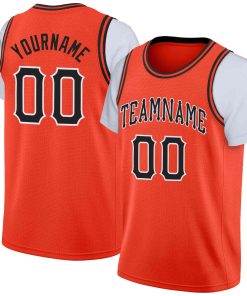 Custom Orange Black-White Classic Tops Casual Fake Sleeve Basketball Jersey