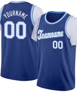 Custom Royal White-Light Blue Classic Tops Casual Fake Sleeve Basketball Jersey