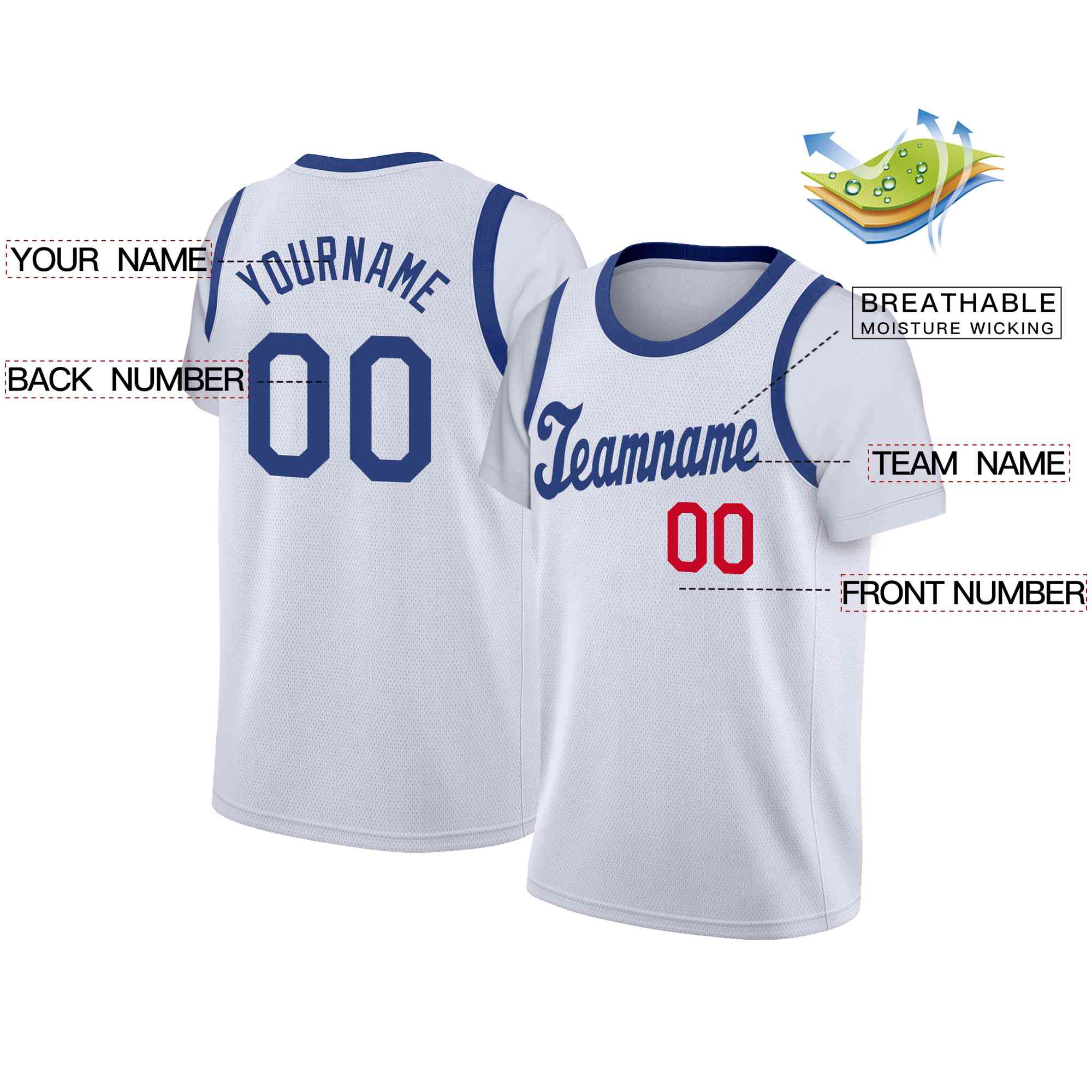 Custom White Royal Classic Tops Casual Fake Sleeve Basketball Jersey - Image 2