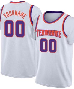 Custom White Orange-Purple Classic Tops Casual Fake Sleeve Basketball Jersey