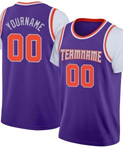 Custom Purple Gray-Orange Classic Tops Casual Fake Sleeve Basketball Jersey