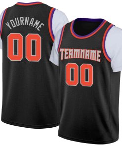 Custom Black Orange-Gray Classic Tops Casual Fake Sleeve Basketball Jersey