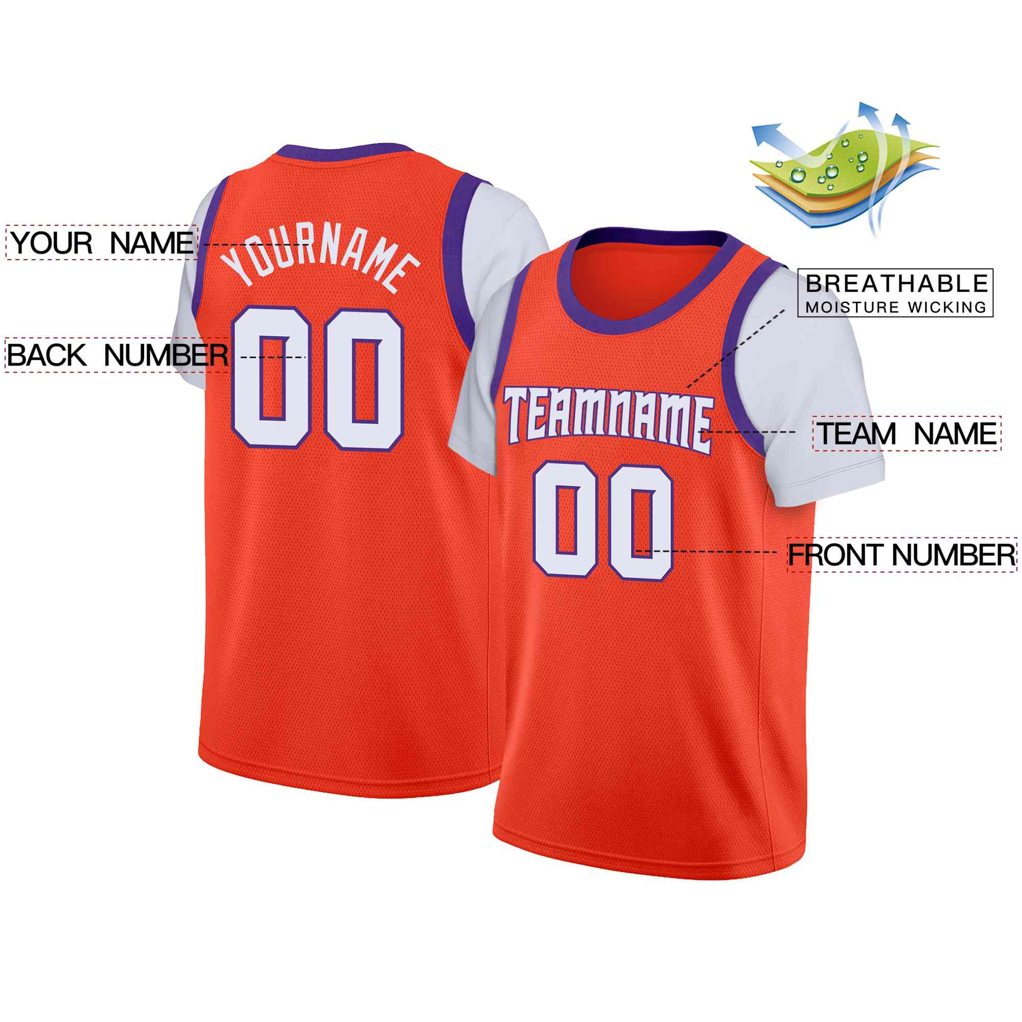 Custom Orange White-Royal Classic Tops Casual Fake Sleeve Basketball Jersey - Image 2