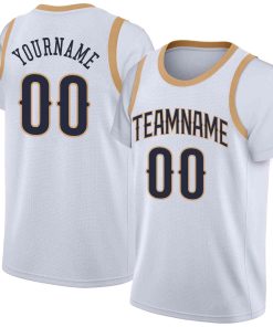 Custom White Navy-Old Gold Classic Tops Casual Fake Sleeve Basketball Jersey