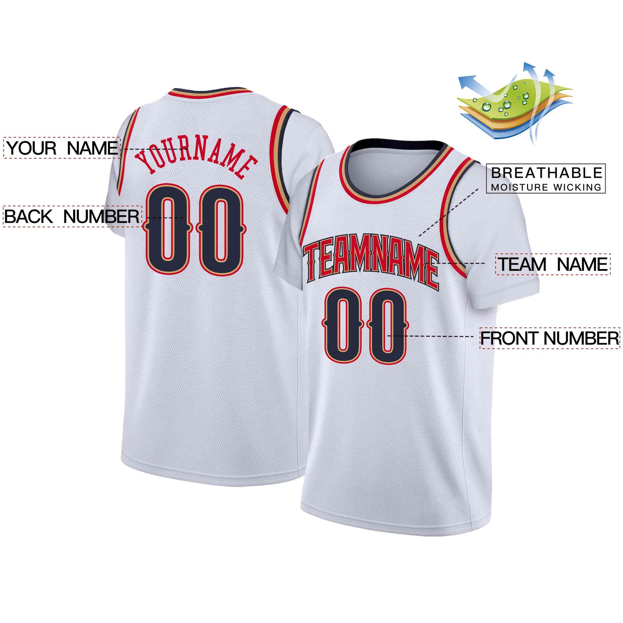 Custom White Orange-Old Gold Classic Tops Casual Fake Sleeve Basketball Jersey - Image 2