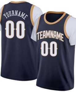 Custom Navy White-Old Gold Classic Tops Casual Fake Sleeve Basketball Jersey