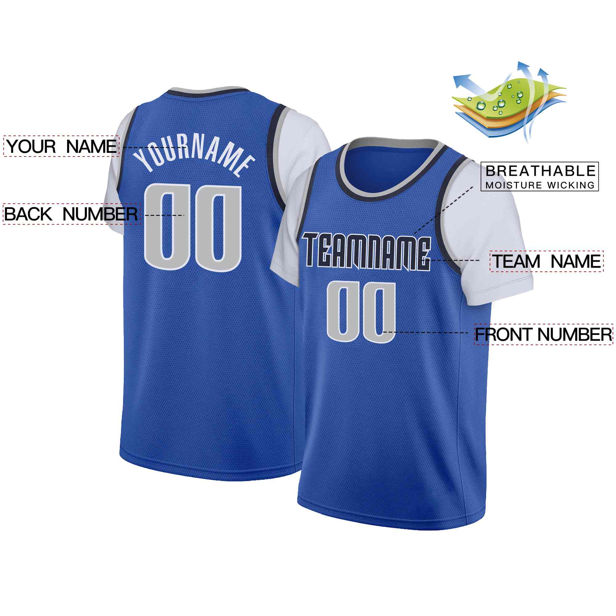 Custom Royal Black-Navy Classic Tops Casual Fake Sleeve Basketball Jersey - Image 2