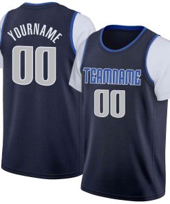 Custom Navy Royal-White Classic Tops Casual Fake Sleeve Basketball Jersey