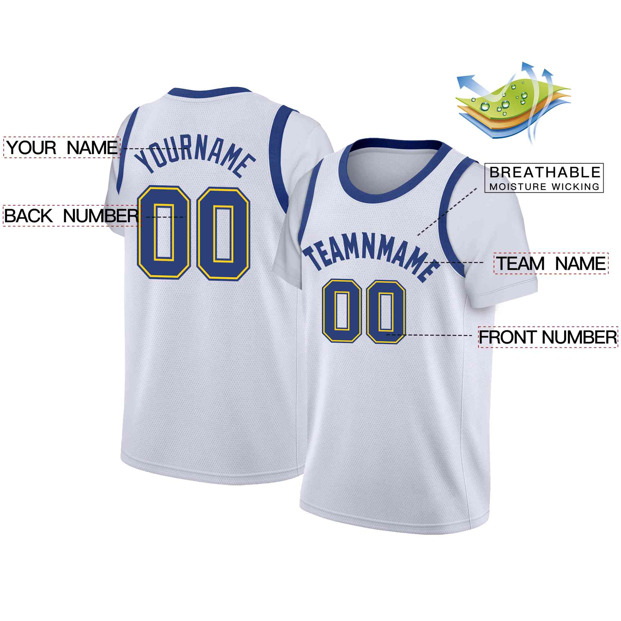 Custom White Royal Classic Tops Casual Fake Sleeve Basketball Jersey - Image 2