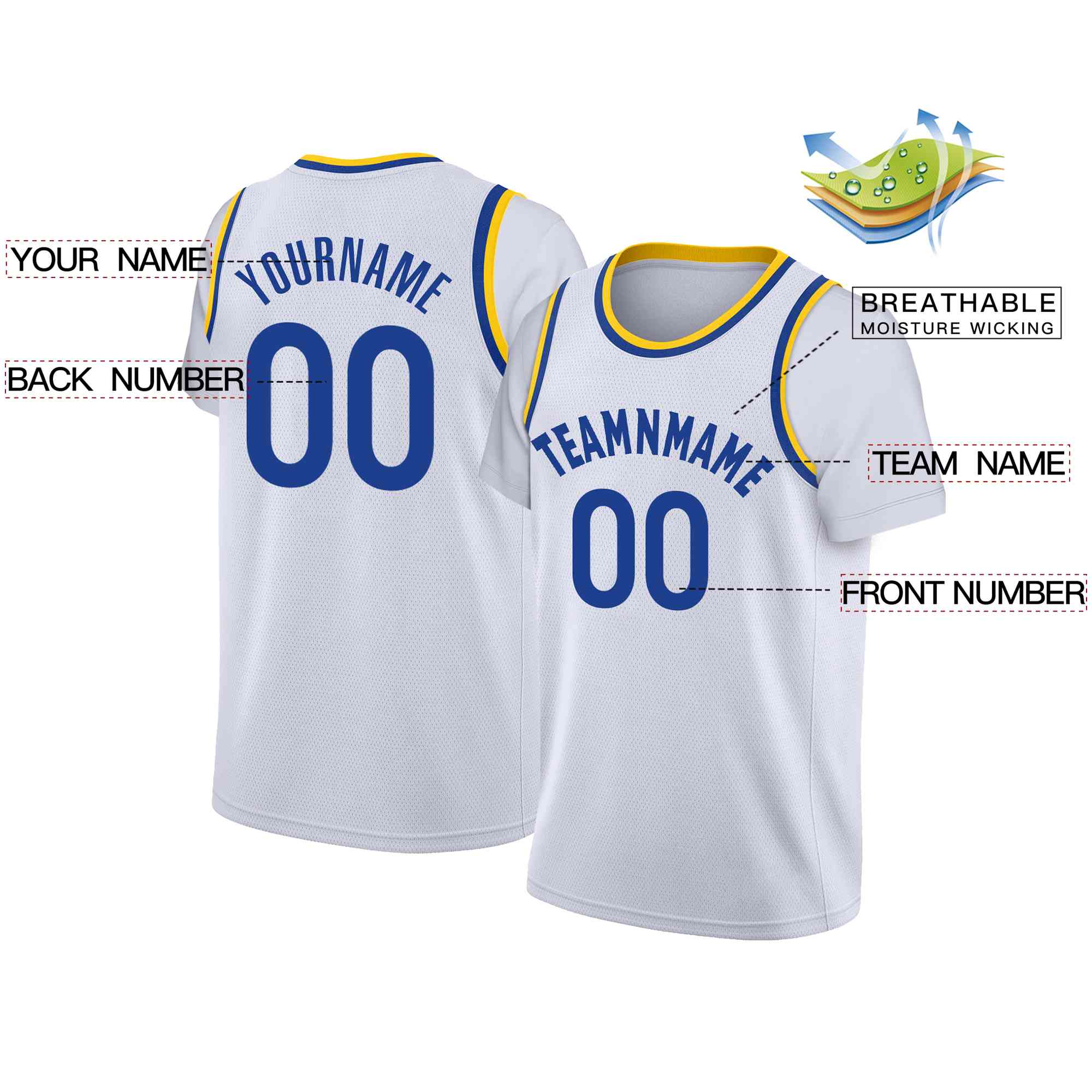 Custom White Royal Classic Tops Casual Fake Sleeve Basketball Jersey - Image 2