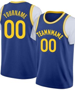 Custom Blue Yellow Classic Tops Casual Fake Sleeve Basketball Jersey
