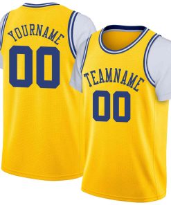 Custom Yellow Blue Classic Tops Casual Fake Sleeve Basketball Jersey