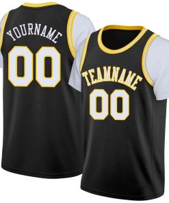 Custom Black White-Yellow Classic Tops Casual Fake Sleeve Basketball Jersey