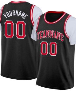 Custom Black Red-White Classic Tops Casual Fake Sleeve Basketball Jersey