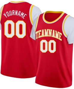 Custom Red White-Yellow Classic Tops Casual Fake Sleeve Basketball Jersey
