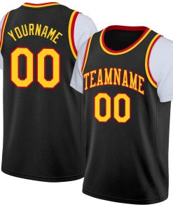 Custom Black Yellow-Red Classic Tops Casual Fake Sleeve Basketball Jersey