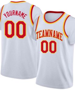 Custom White Red-Yellow Classic Tops Casual Fake Sleeve Basketball Jersey