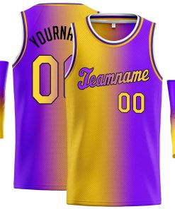 Custom Yellow Purple Black-Purple Gradient Fashion Tops Tilted Basketball Jersey
