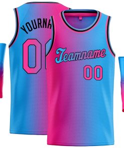 Custom Pink Blue-Black Gradient Fashion Tops Tilted Basketball Jersey