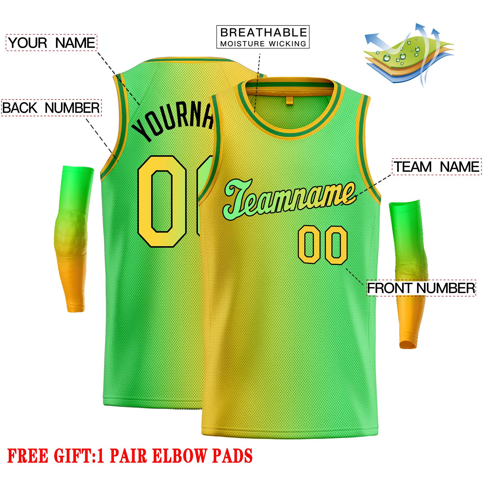 Custom Yellow Neon Green-Black Gradient Fashion Tops Tilted Basketball Jersey - Image 2