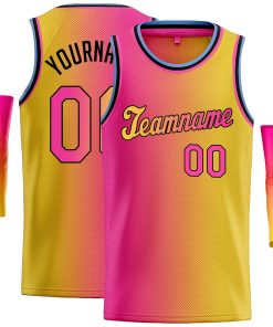 Custom Pink Yellow Black-Yellow Gradient Fashion Tops Tilted Basketball Jersey