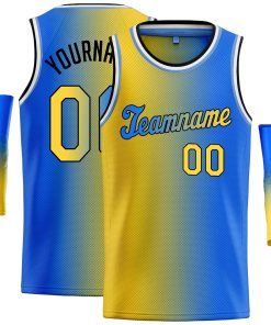 Custom Yellow Blue Black-Blue Gradient Fashion Tops Tilted Basketball Jersey