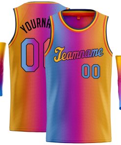 Custom Light Blue Purple Black-Orange Gradient Fashion Tops Tilted Basketball Jersey