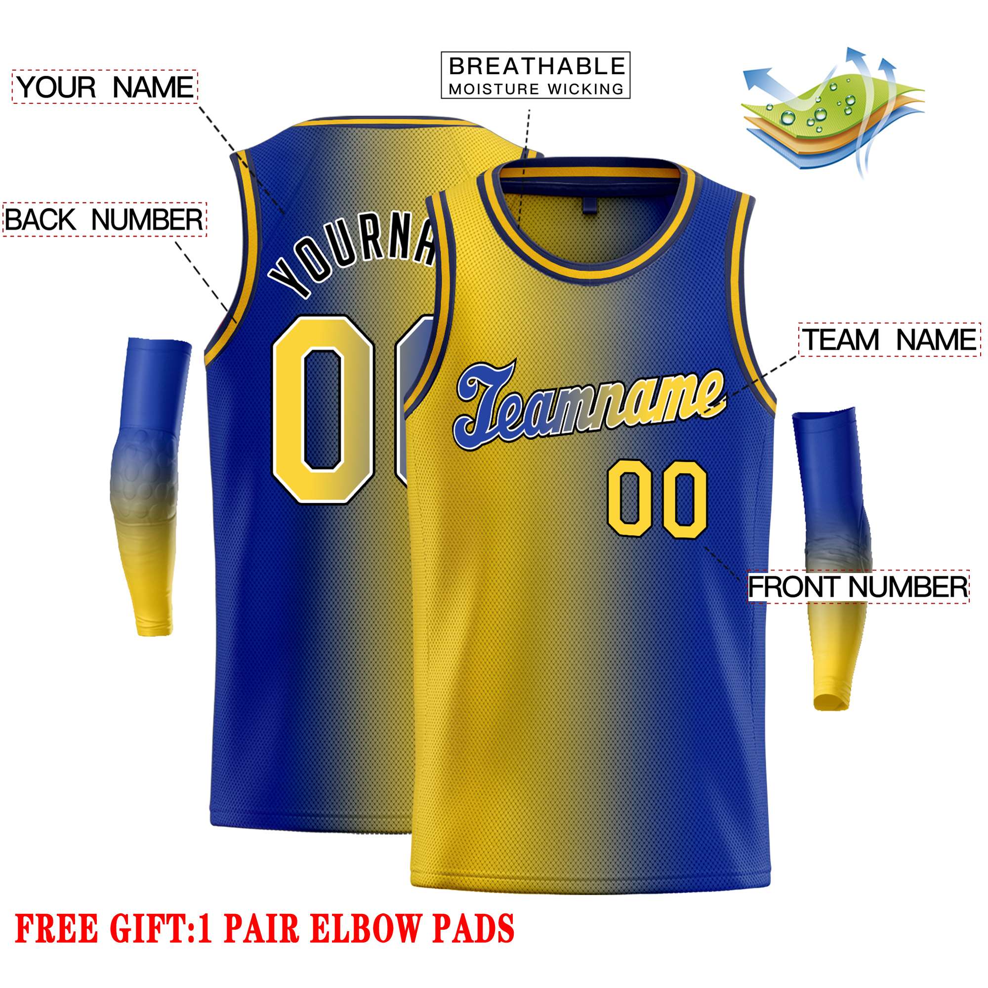 Custom Yellow Royal Black-Royal Gradient Fashion Tops Tilted Basketball Jersey - Image 2