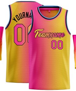 Custom Pink Yellow Black-Yellow Gradient Fashion Tops Heal Basketball Jersey