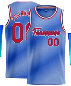 Custom Light Blue White-Red Gradient Fashion Tops Heal Basketball Jersey
