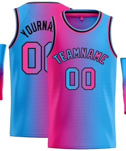 Custom Pink Blue Black-Pink Gradient Fashion Tops Bull Basketball Jersey