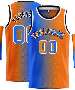 Custom Blue Orange Black-Orange Gradient Fashion Tops Bull Basketball Jersey