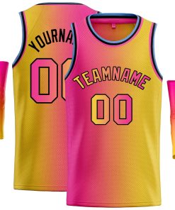 Custom Pink Yellow Black-Yellow Gradient Fashion Tops Bull Basketball Jersey