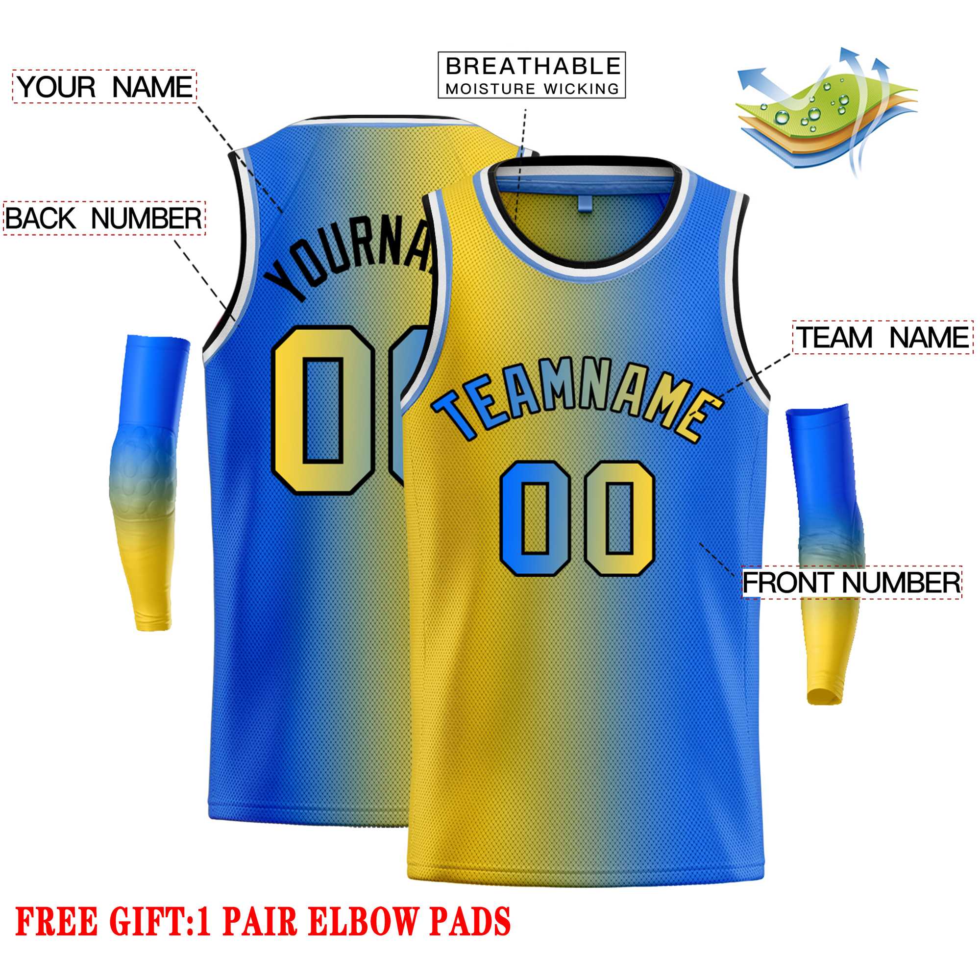 Custom Yellow Blue-Black Gradient Fashion Tops Bull Basketball Jersey - Image 2