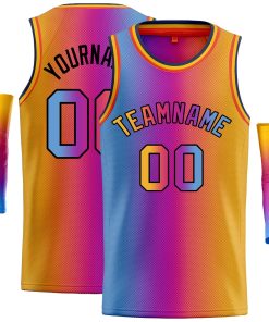 Custom Light Blue Purple Black-Orange Gradient Fashion Tops Bull Basketball Jersey
