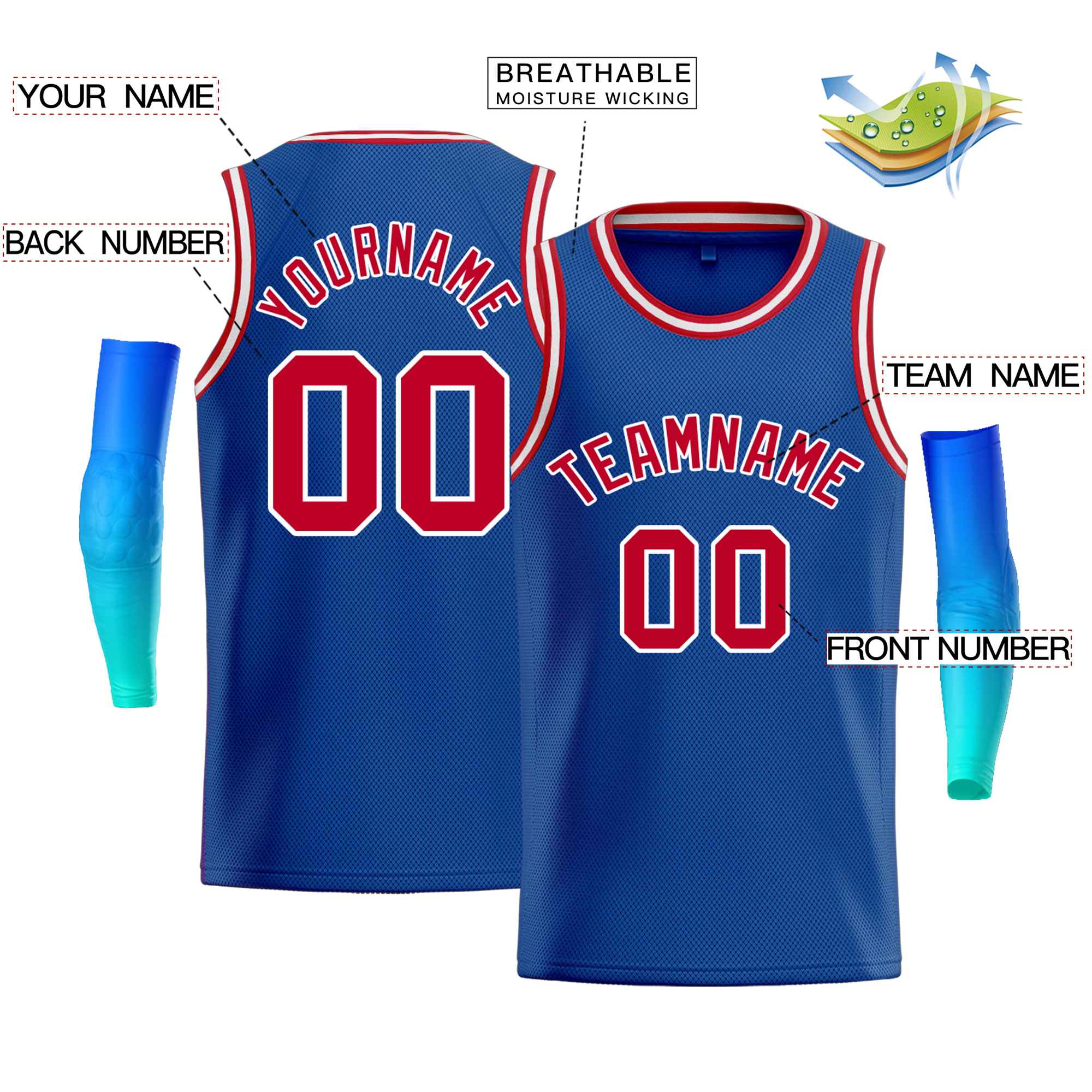 Custom Royal White-Red Classic Tops Men Casual Bull Basketball Jersey - Image 2