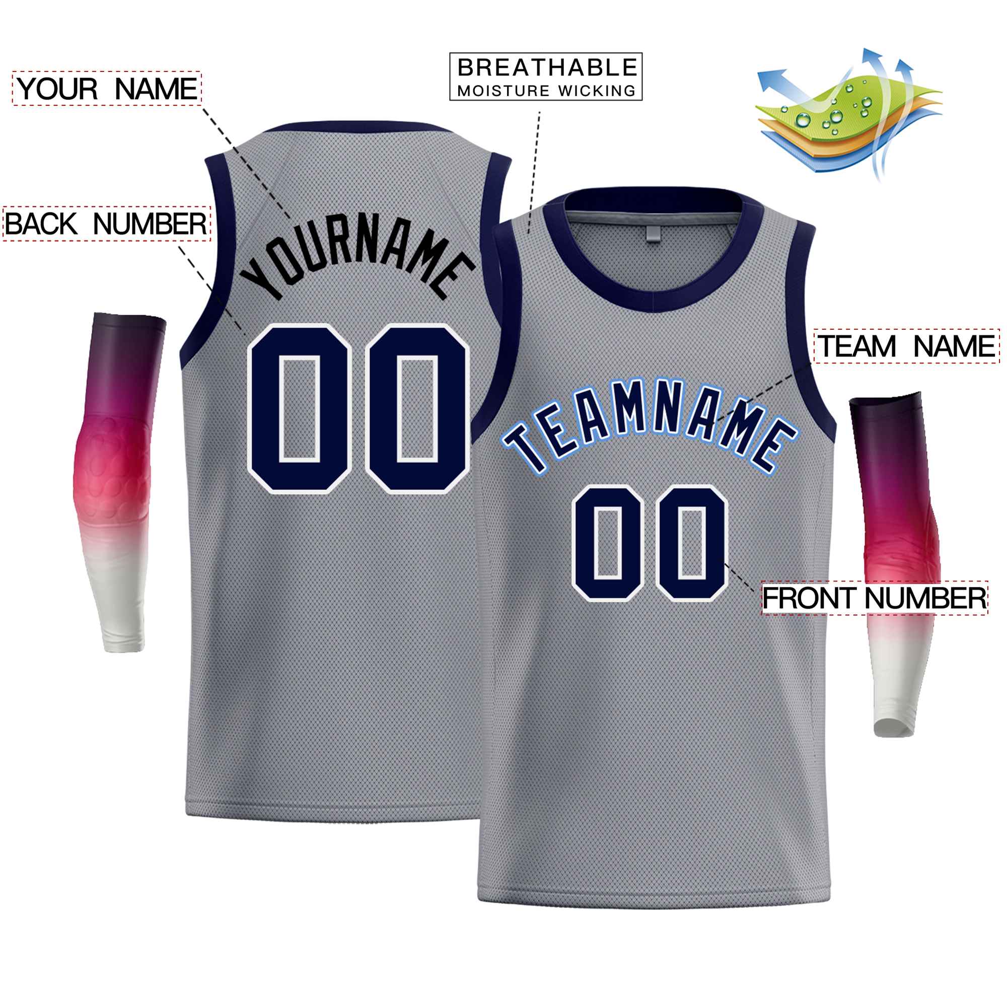 Custom Gray Light Blue-White Classic Tops Men Casual Bull Basketball Jersey - Image 2