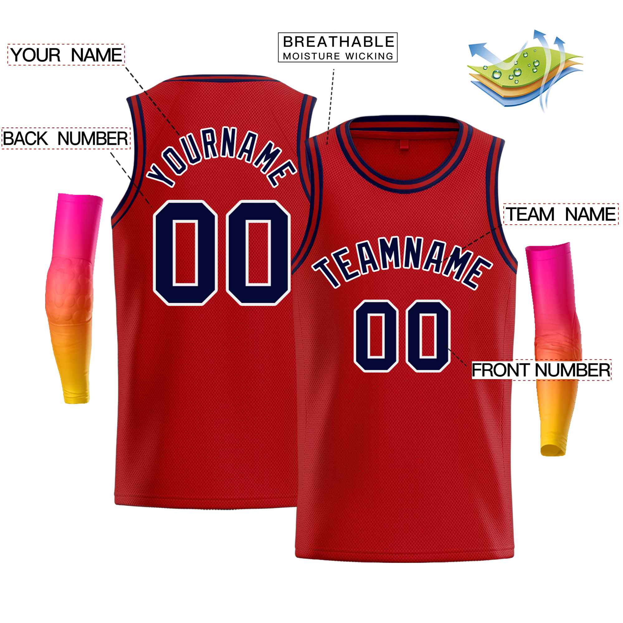 Custom Red White-Navy Classic Tops Men Casual Bull Basketball Jersey - Image 2