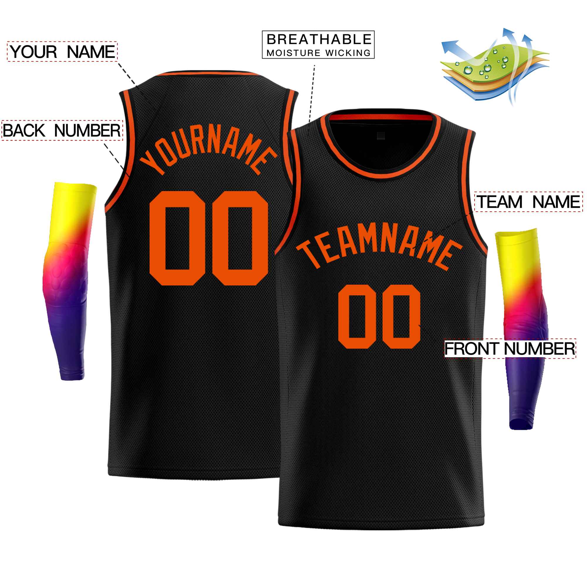 Custom Black Orange Classic Tops Men Casual Bull Basketball Jersey - Image 2