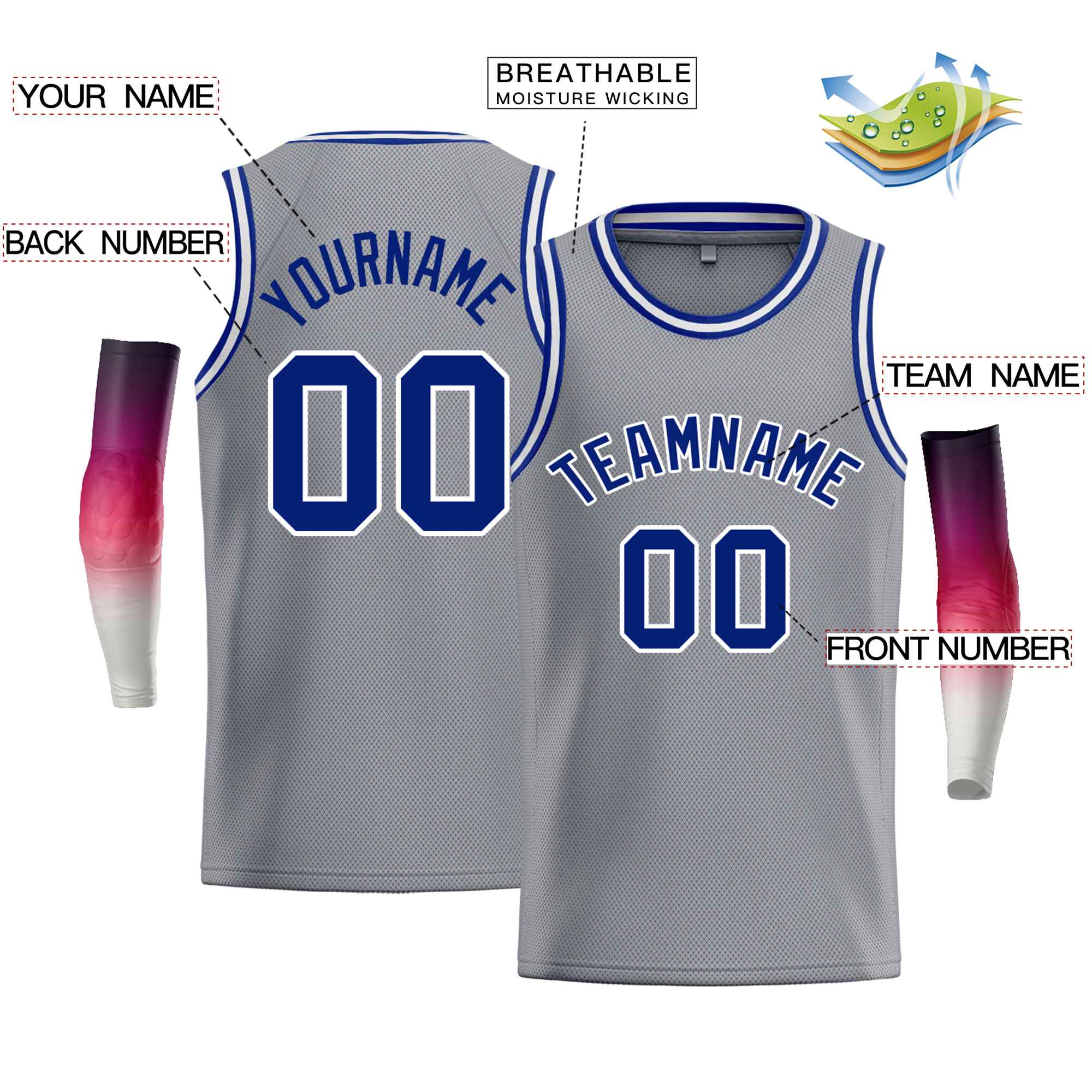 Custom Gray White-Royal Classic Tops Men Casual Bull Basketball Jersey - Image 2