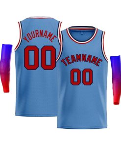 Custom Light Blue Navy-Red Classic Tops Men Casual Bull Basketball Jersey